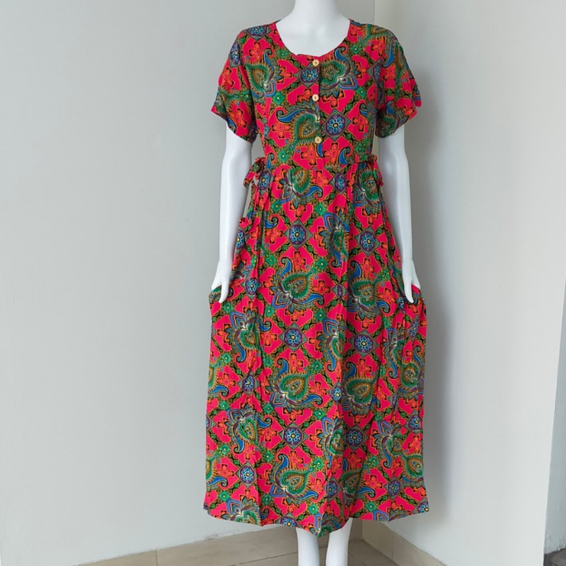 LONGDRESS CHIBI BATIK KENCANA UNGU ASLI LABEL BIRU 4TALI DIPINGGANG BUSUI FREINDLY / DASTER PANJANG 