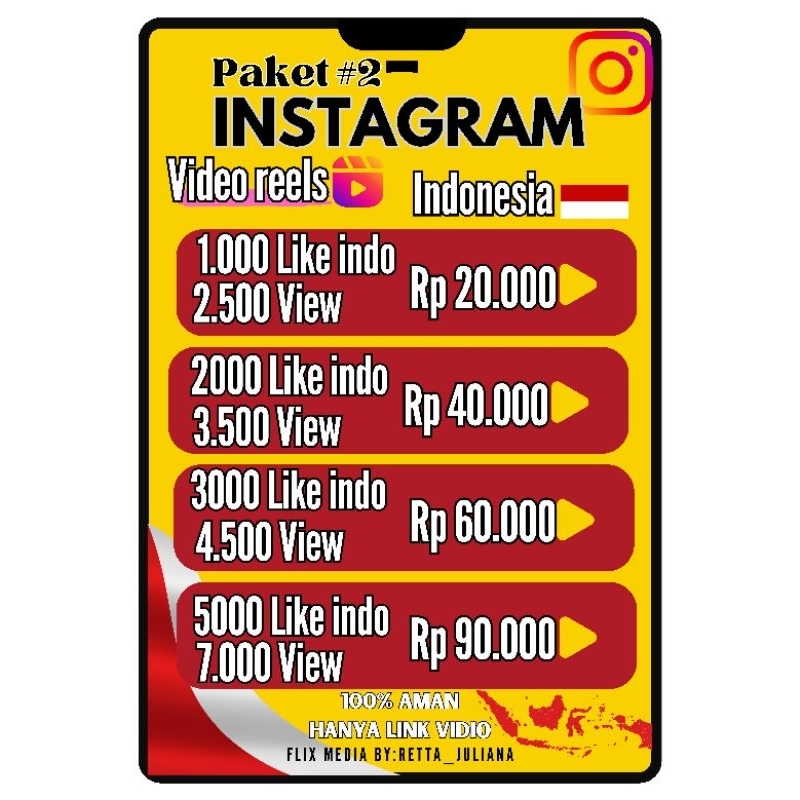 INSTAGRAM Like View REELS PAKET BOOSTING Indonesia