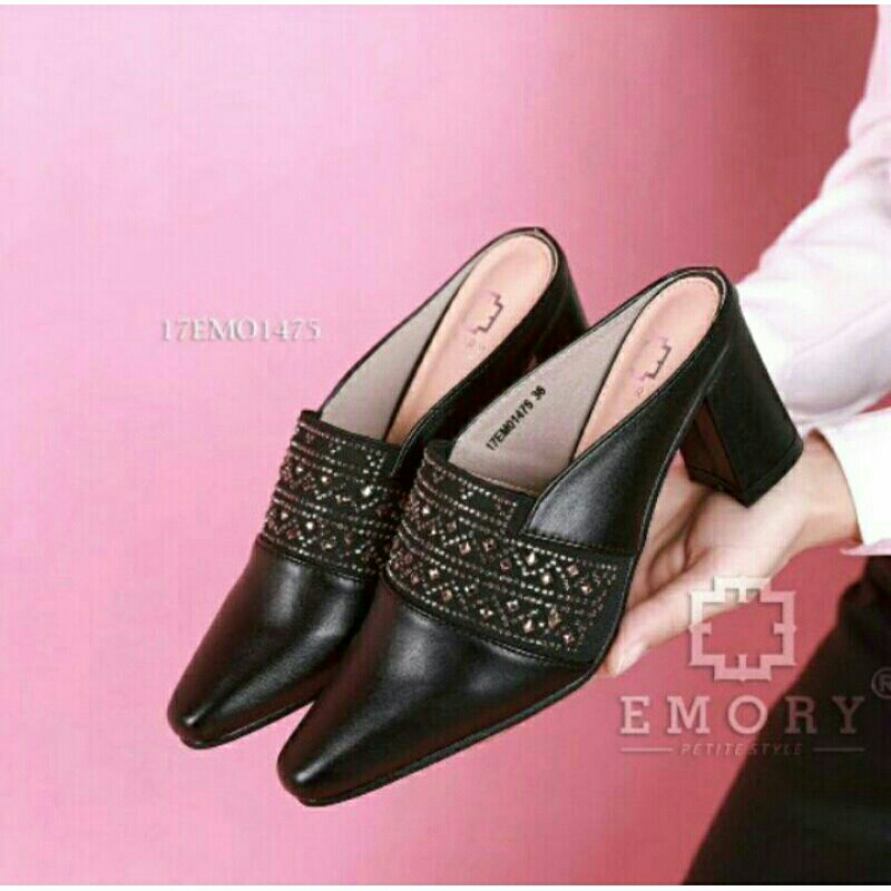 SANDAL SELOP HEELS WANITA HAK TAHU BIG HEELS HITAM