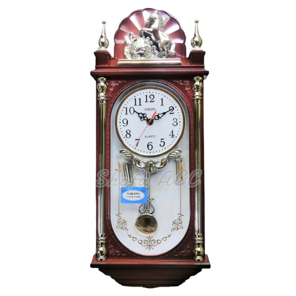 Jam Dinding Sakana 329 Bunyi Musik Melodi Lonceng Tiap Jam Bandul Motif Kuda