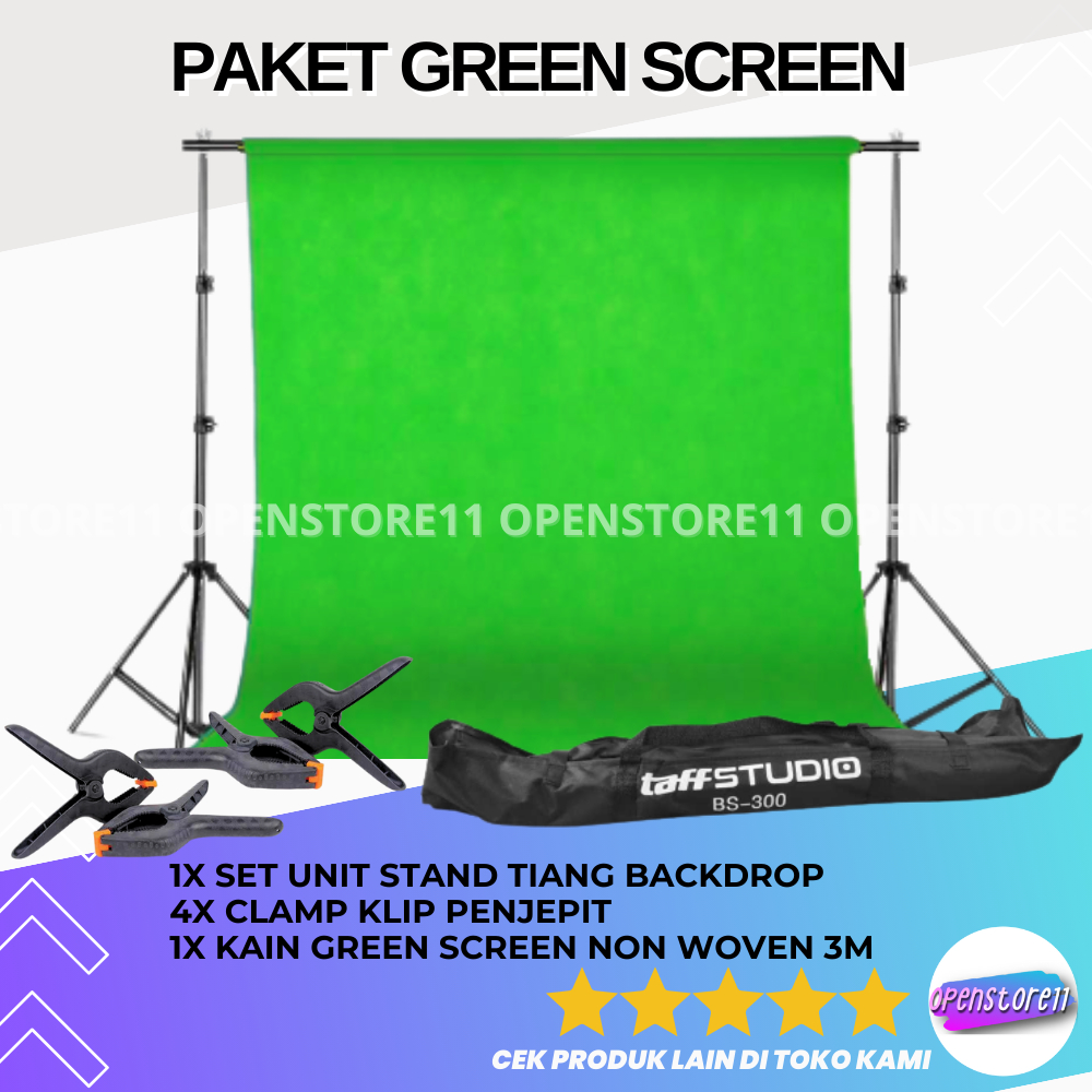 Paket Green Screen Background Hijau Stabilo Stand Foto Studio Backdrop