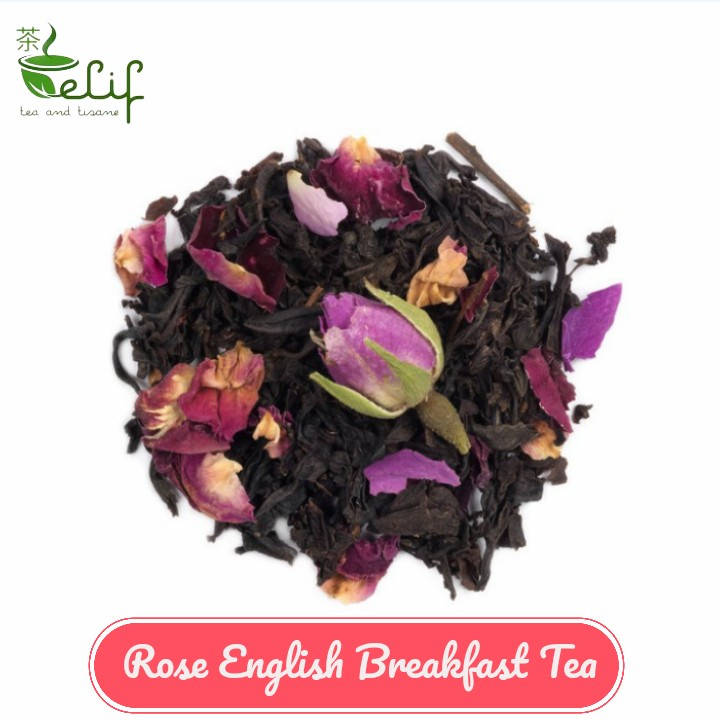 

ELIF TEA Rose English Breakfast Loose Tea : Black Tea with 3 varian rosebuds