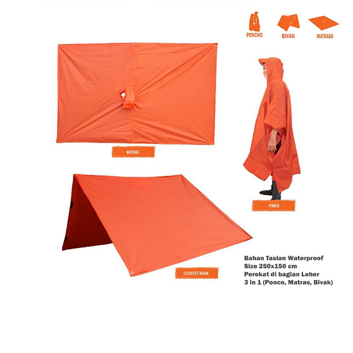 Jas Hujan Ponco 3 In 1 Waterproof Multifungsi Matras Flysheet Bivak