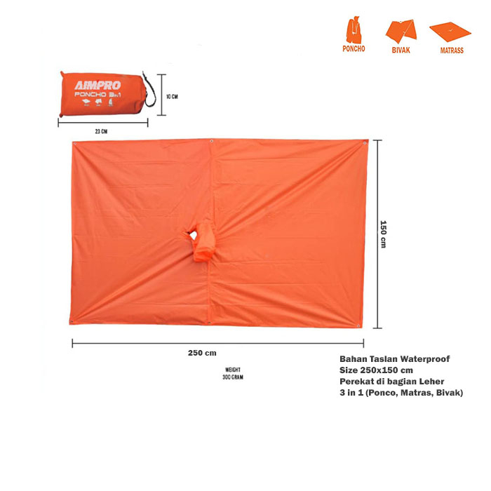 Jas Hujan Ponco 3 In 1 Waterproof Multifungsi Matras Flysheet Bivak