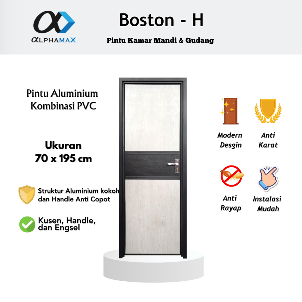 Pintu PVC + Aluminium Pintu Rumah Pintu Kamar Mandi Pintu Gudang Alphamax Boston-H  70 x 195 cm