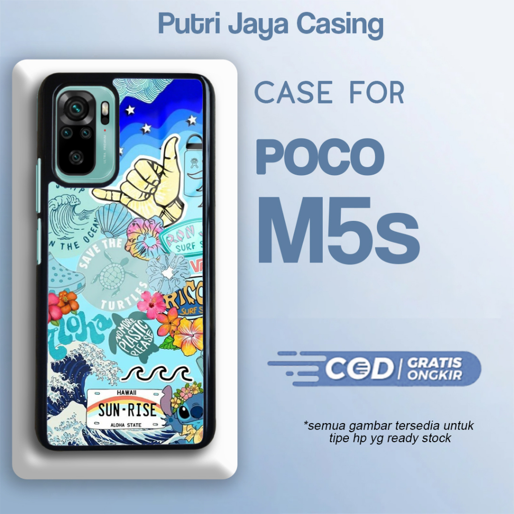 case poco M5s terbaru aesthetic stiker 4 kawaii hitam casing estetik lucu keren cute cewek cowok bah