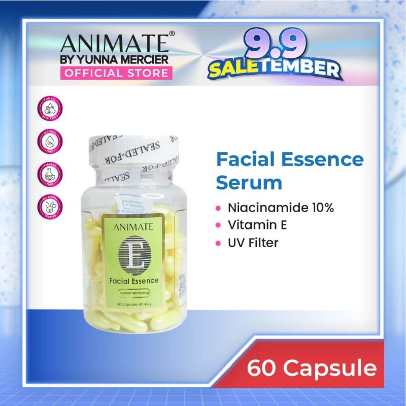 Animate Facial Essense Serum Vitamin E Asli 100% Original Bpom dan Halal Isi 60 Kapsul Wajah