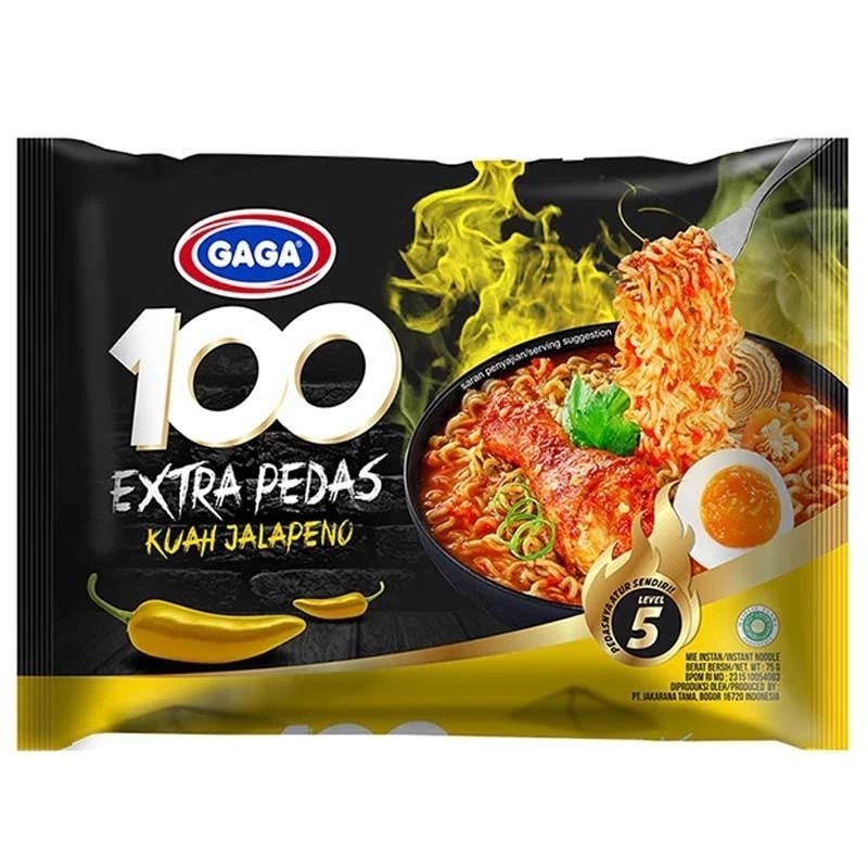 

Mie merek GAGA extra pedas jalapeno 1paket isi 5bungkus