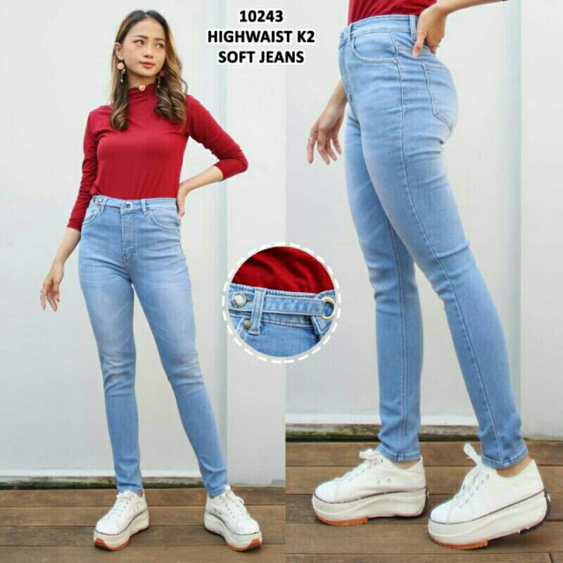 ARE_Celana Jeans Wanita/Cewek High Waist/ HW Pensil/Skinny Sobek Lapis Tidak Tembus Model Terbaru