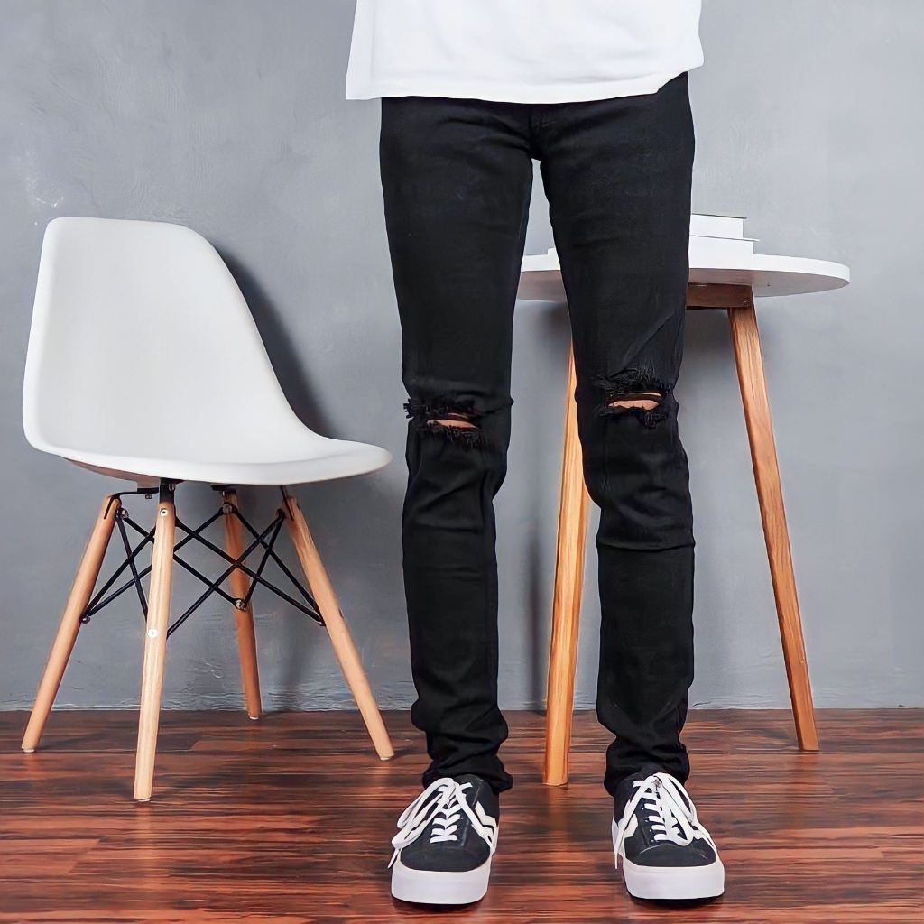 ZAYIDAJEANS - CELANA JEANS PANJANG PRIA SOBEK HITAM RIPPED SOFTJEANS STRETCH SLIM FIT JUMBO TERLARIS