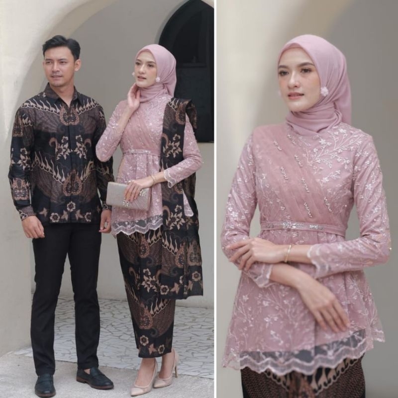 (BONUS HIJAB)Kebaya Wisuda Couple Modern Kebaya Batik Couple Tunangan Lamaran Kebaya Brukat Terbaru