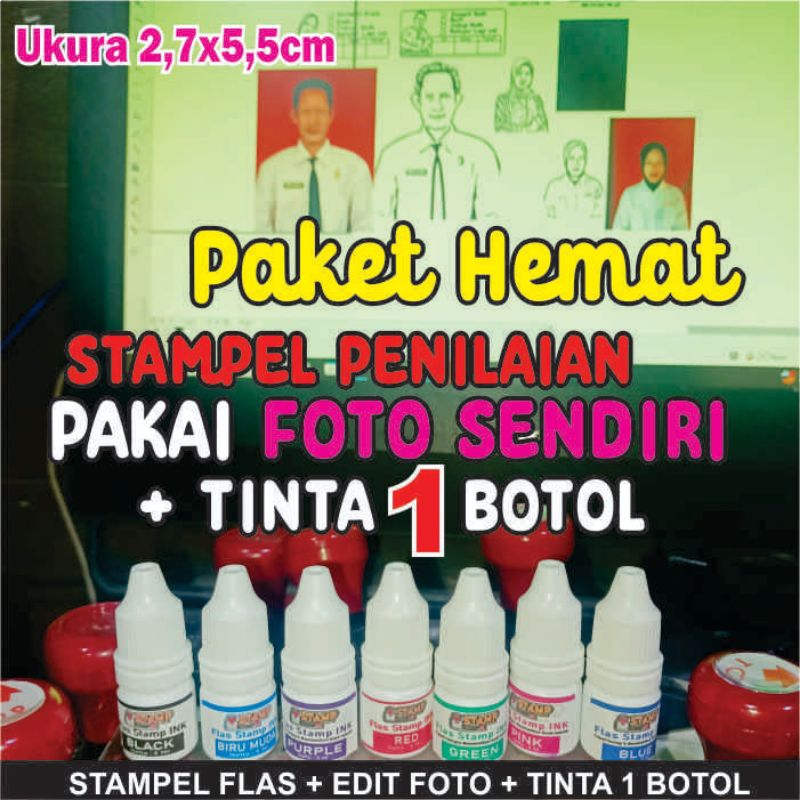 

STEMPEL PENILAIAN PAKE FOTO PRIBADI/BONUS TINTA 1 BOTOL/PILIHWARNA SUKASUKA/2,7CMX5,5CM