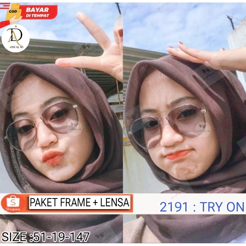 AD Frame Kacamata Wanita/Pria Aviator 2191 Bisa Request Minus&Cylinder Antiradiasi | Photocromic | B
