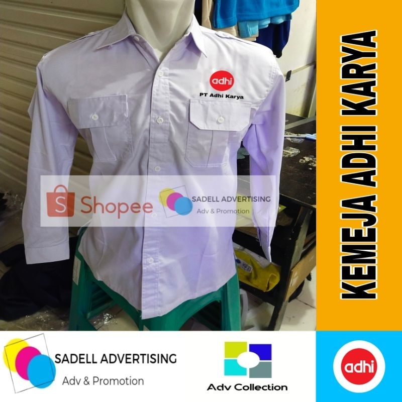 Kemeja PDH PT Adhi Karya Seragam PDH PT Adhi Karya Putih Lengan Panjang Pria Bordir
