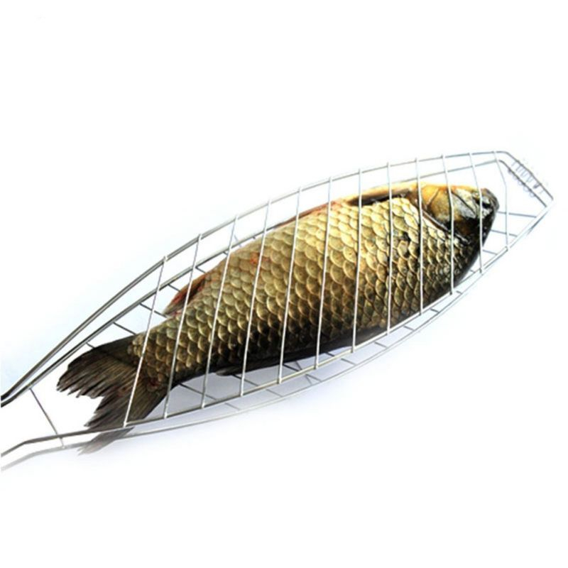 Panggangan Ikan Stainless Jepit Penjepit Panggang Ikan Daging Alat Bakar Reversible Fish Grill