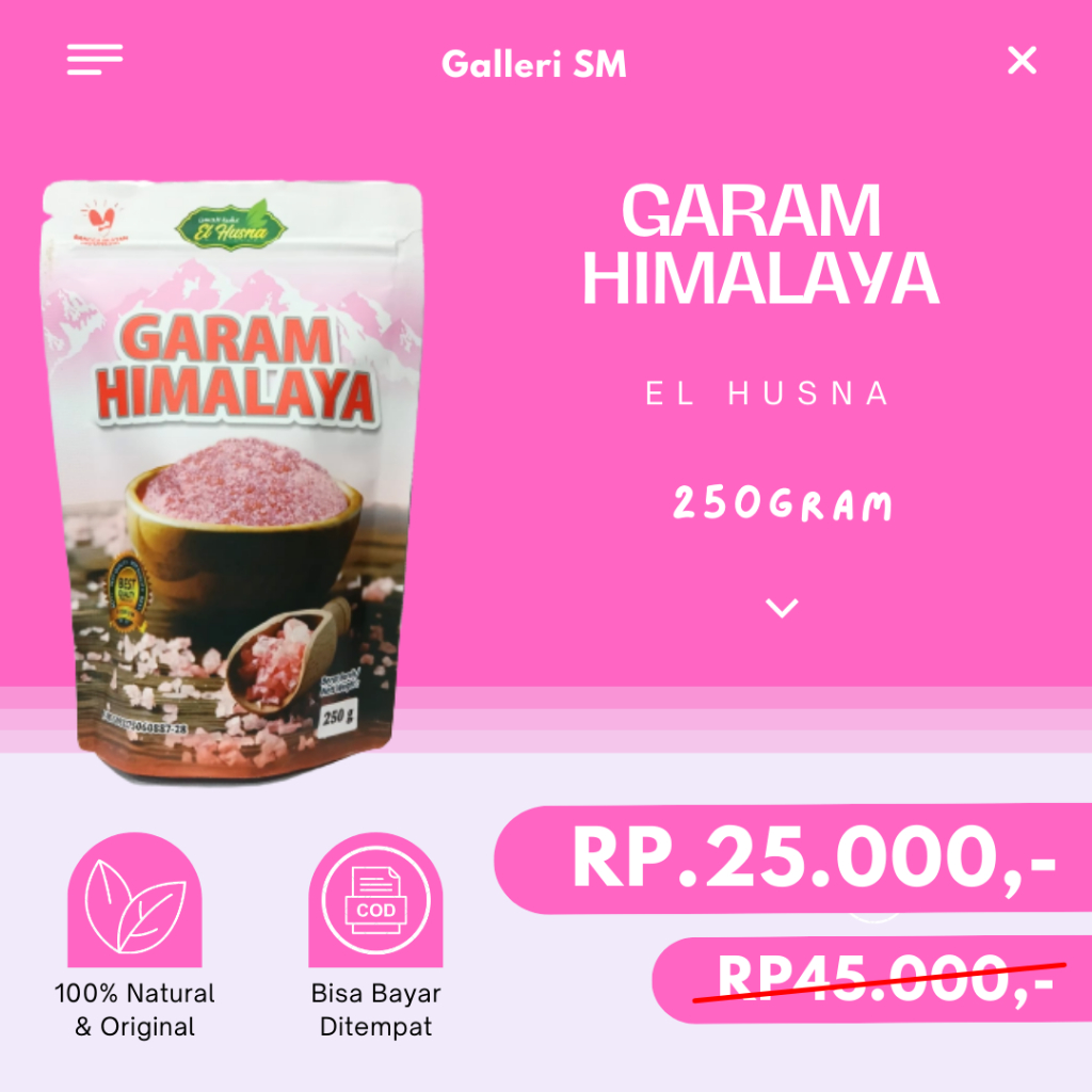 

Garam Himalaya 250gr Pink Salt Kandungan Mineral Tinggi Asli Original
