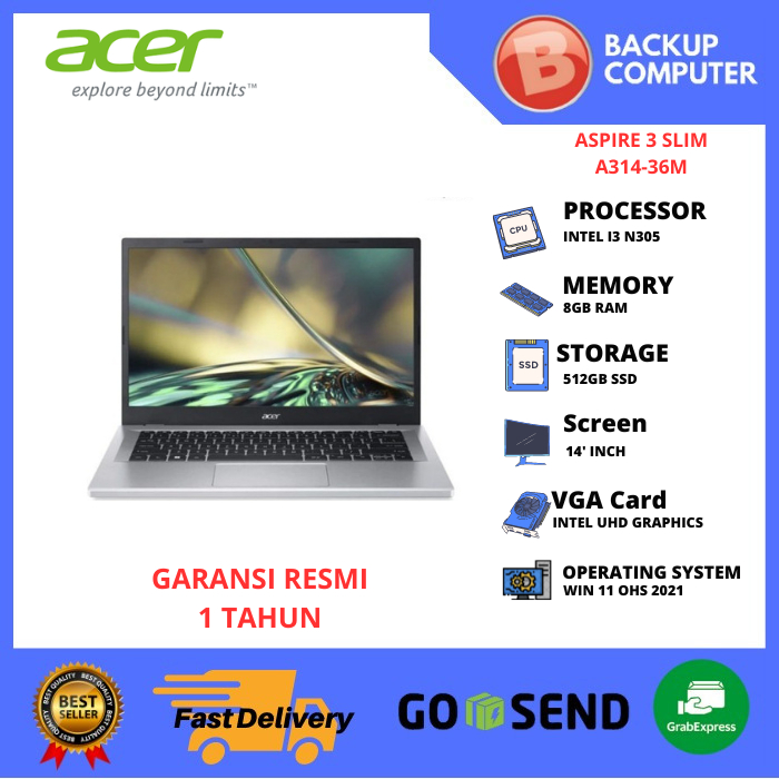 LAPTOP ACER ASPIRE 3 SLIM (A314-36M) I3-N305 8GB RAM