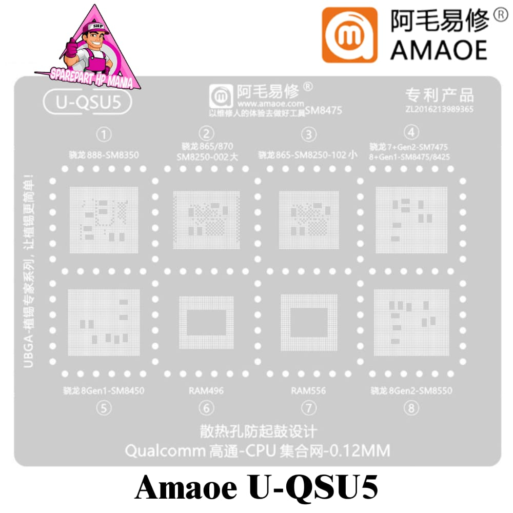 PLAT AMAOE U-QSU5 CETAKAN IC CPU QUALCOMM SM8350 SM8250 SM8450 SM8850 ORIGINAL