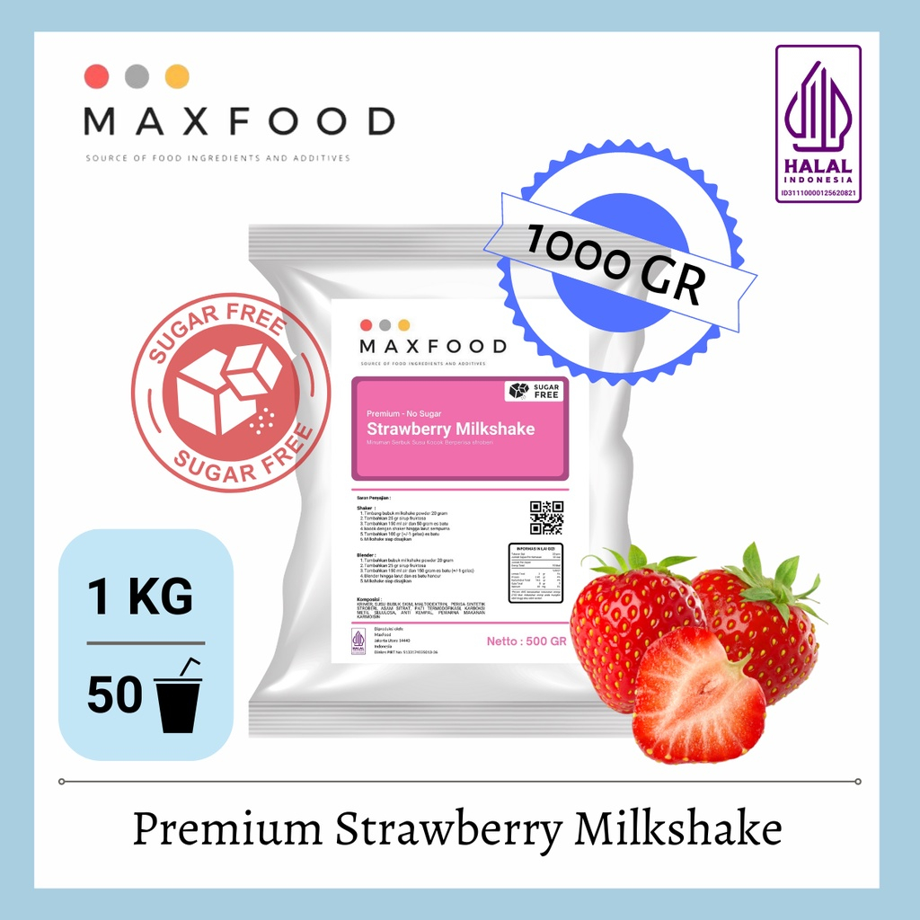 

Strawberry Milkshake - No Sugar / Bubuk Minuman Milkshake Rasa Stroberi ( 1kg )