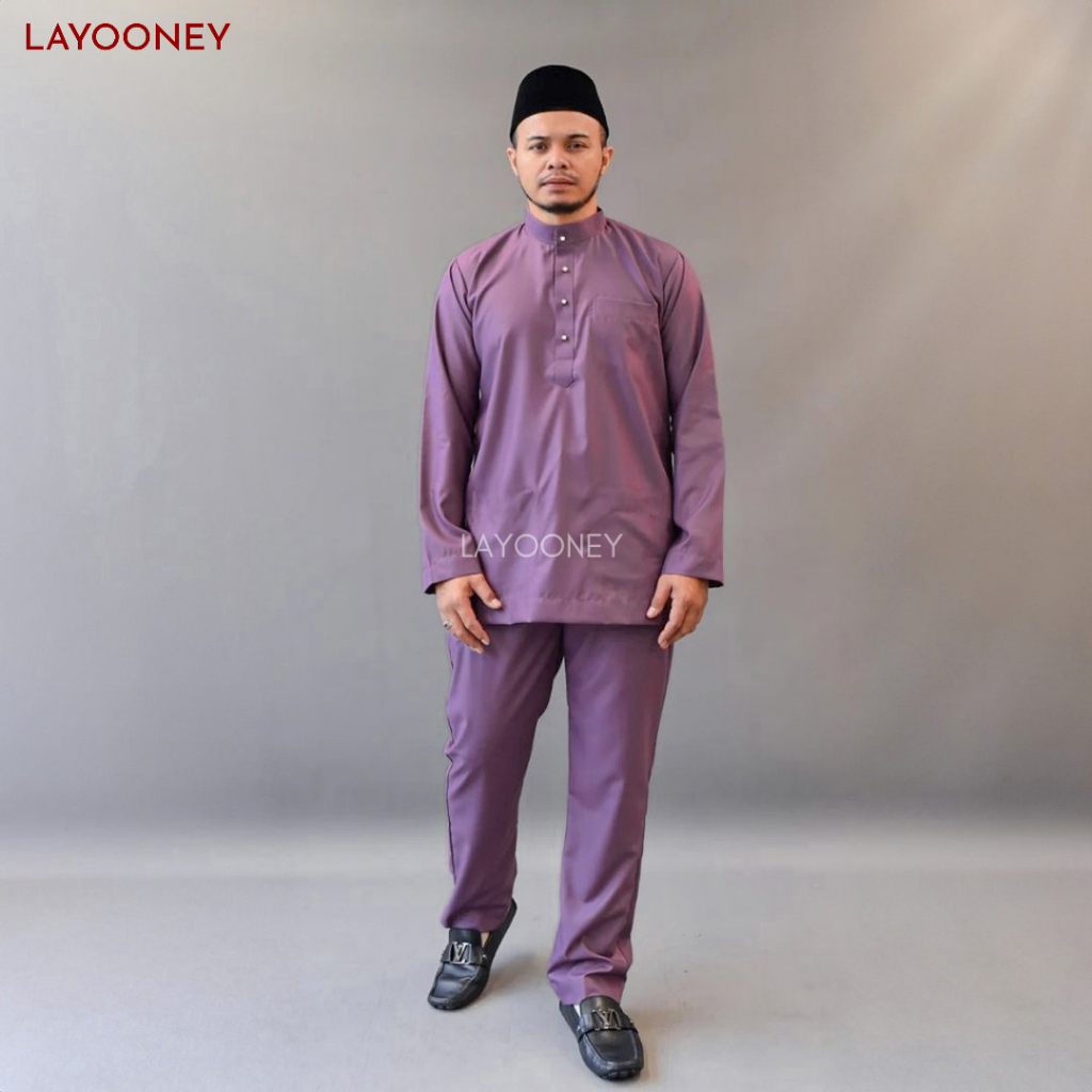 Setelan Baju Melayu Pria Teluk Belanga Bahan Katun Toyobo Pakaian Cekak Musang Pakaian Koko Lavender