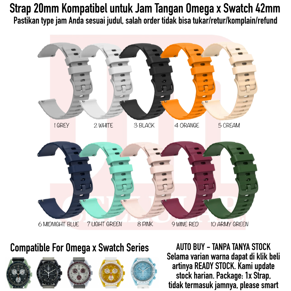 UNB Tali Jam Tangan 20mm Untuk Omega X Swatch Bioceramic Moonswatch 42mm - Watch Strap Silikon Rubbe