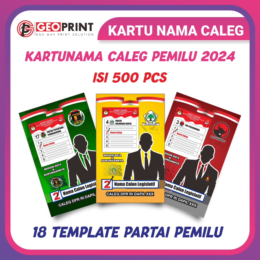 

Kartu Nama Caleg Pemilu 2024 ISI 500 pcs Free Desain Semua Partai