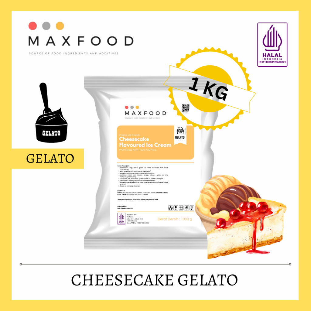 

MAXFOOD - Gelato Powder Cheesecake - Bubuk Gelato Rasa Kue Keju 1 KG