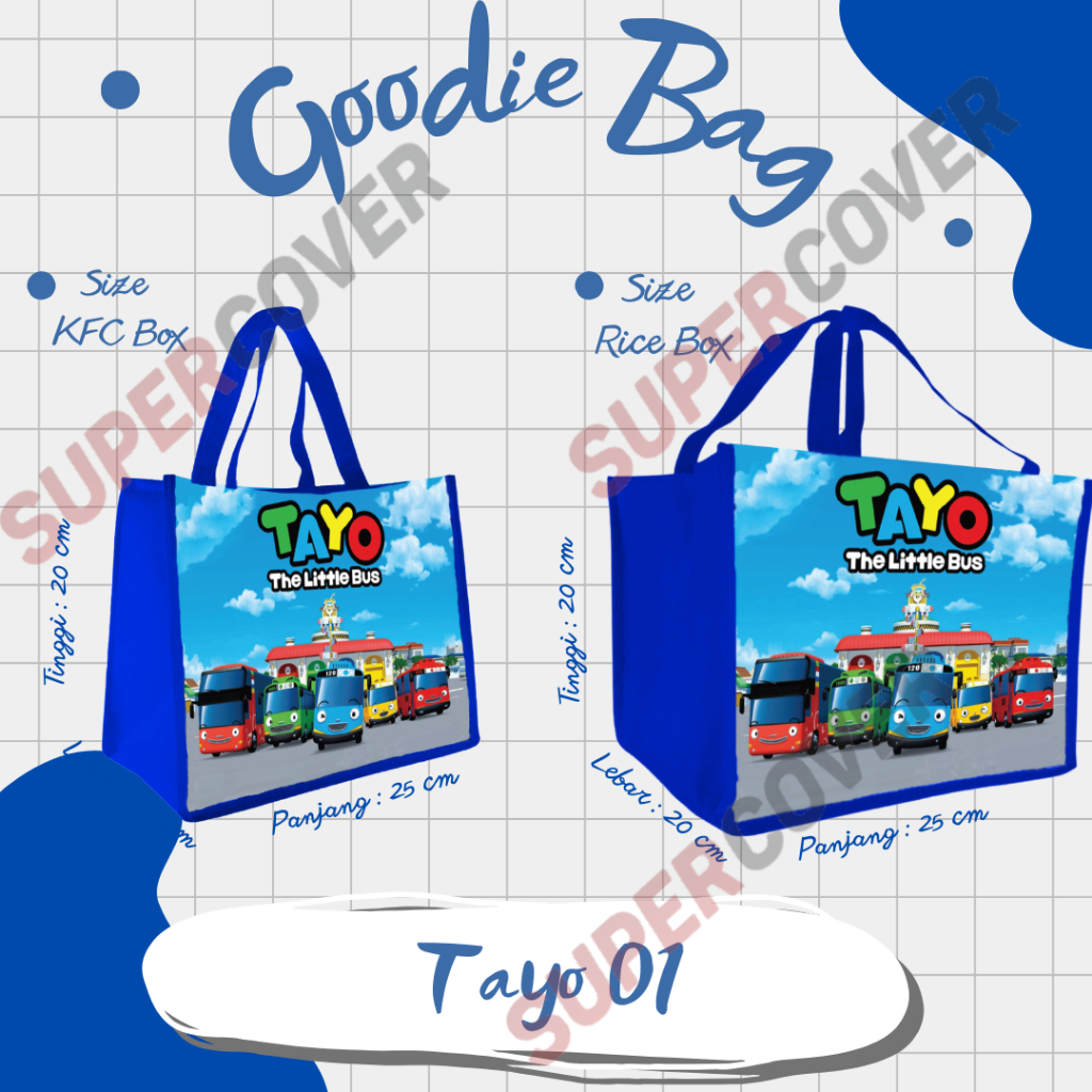 

Goodie Bag Gambar Kartun Karakter Tayo 01 Warna Biru Tua Termurah Dan Terlaris Untuk Acara Ulang Tahun, Aqiqah, Sunatan Dan Lain lain.