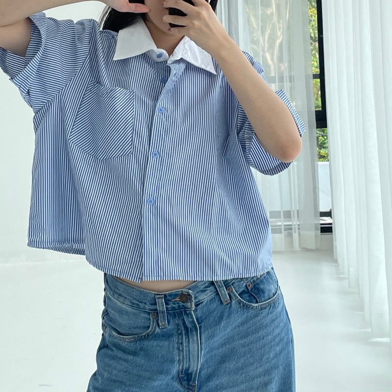 Strippy Top - Kemeja Salur kemeja garis biru kemeja kantor stripes stripe daily basic office kemeja 