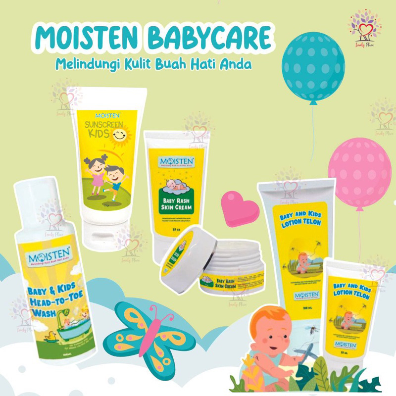 Moisten Baby Kids Wash Sabun Bayi | Sunscreen / Sunblock SPF30 | Moisturizing Lotion Telon | Rash Cr