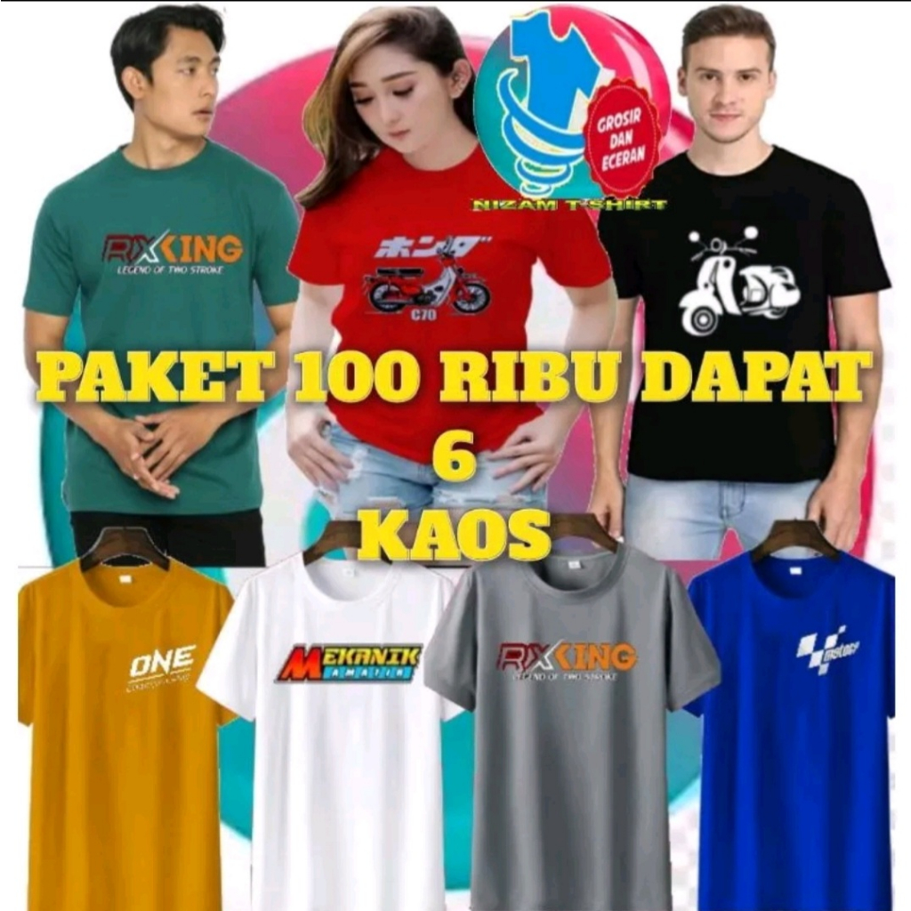 paket hemat bajukaos 6pcs 100rb / baju kaos motif distro / baju kaos murah / unisex
