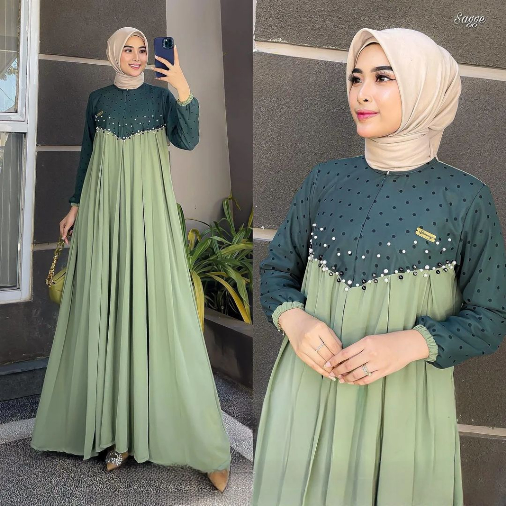 Gamis Ceruty Wanita Terbaru Qikadot dress Bahan Cringkel Airflow Mix Ceruty babydoll motif Gamis wan