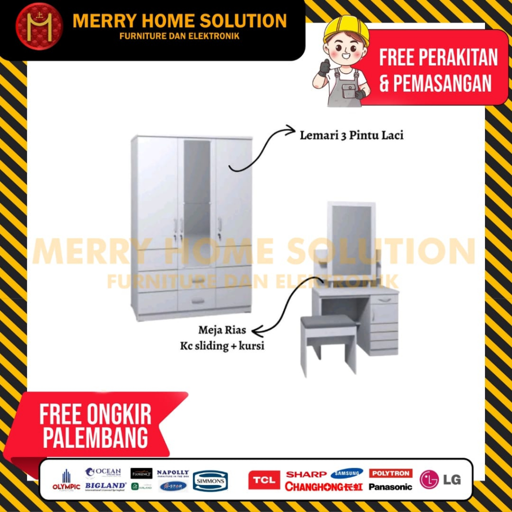 Paket lemari pakaian 3 pintu + meja rias karin oval olympic gstar furniture palembang