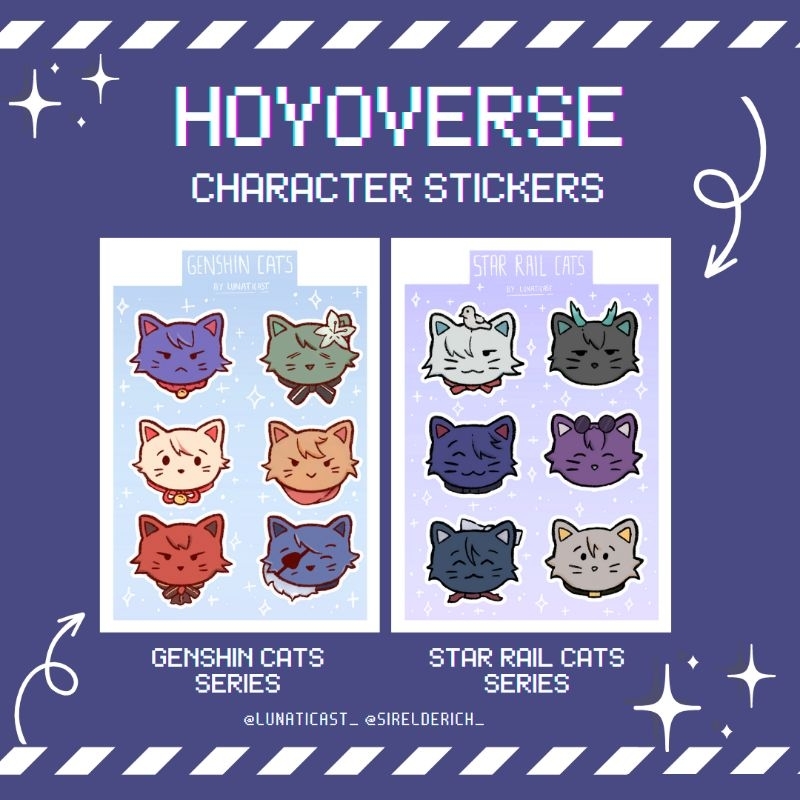 

Hoyoverse Cats Series Genshin Impact and Honkai Star Rail Glitter Stickers Set Fanart by Lunaticast.