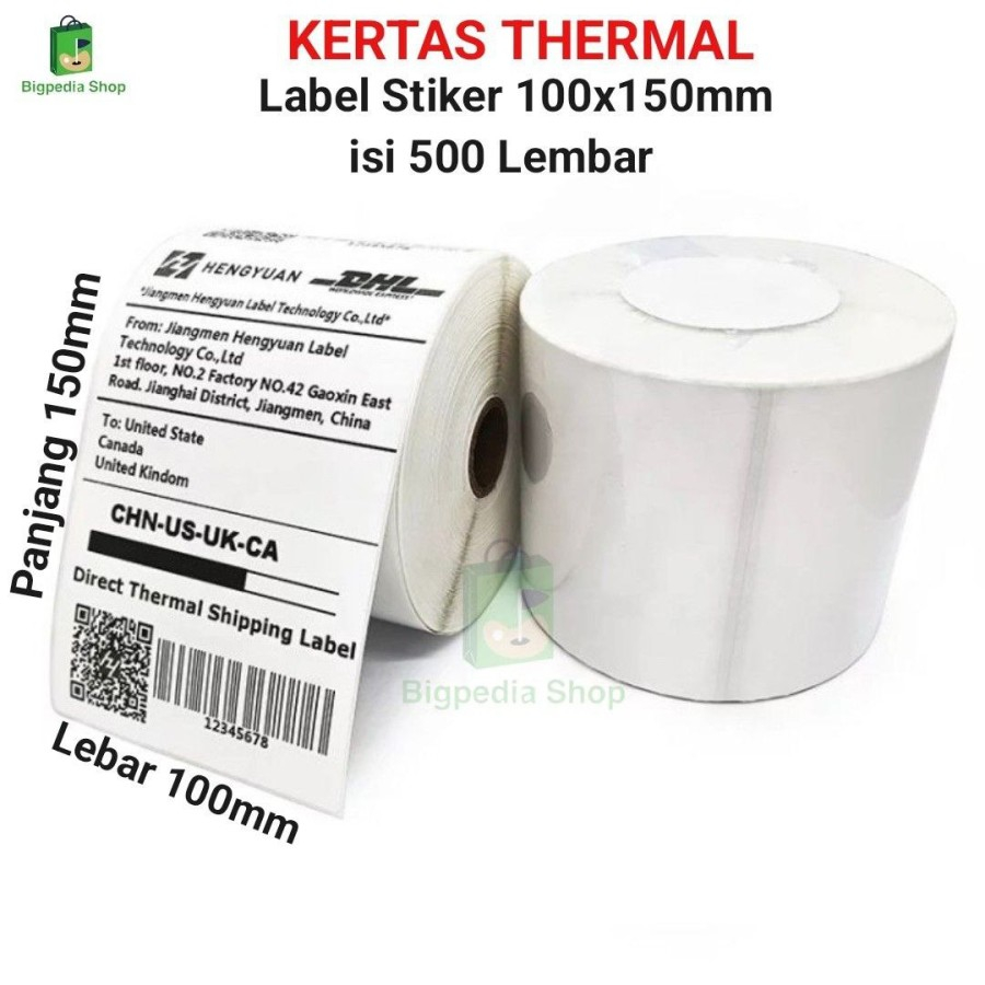 

Kertas Thermal Label Barcode Stiker 100x150mm / 100mm isi 500 lembar PER 1 ROLL