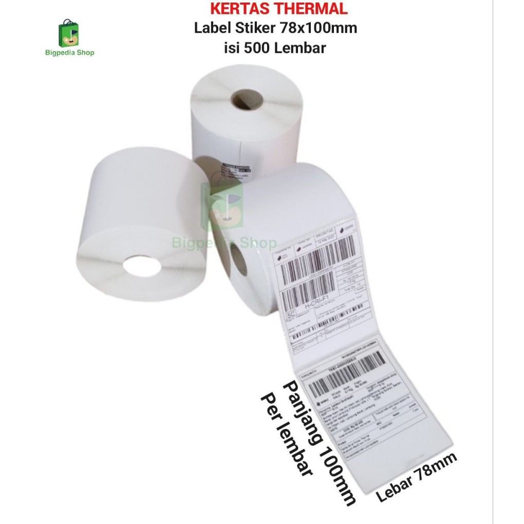 

Kertas Thermal Label Stiker 78x100mm isi 500 lembar PER 1 ROLL