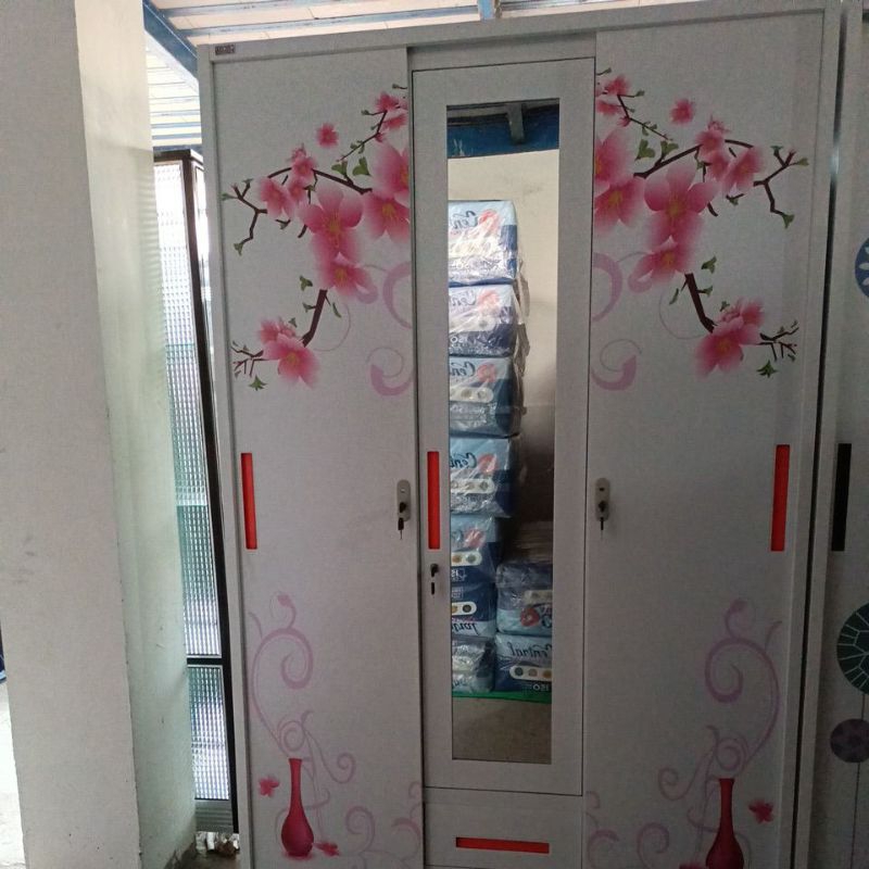 almari besi 3 pintu sliding almari putih