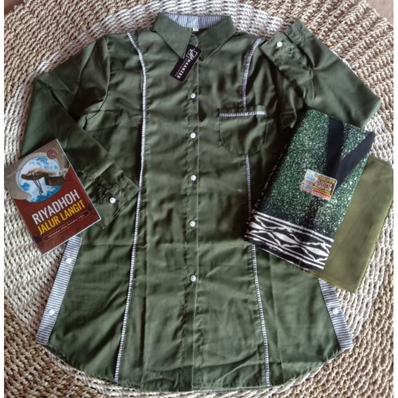 SET TUNIK SANTRI WARNA ARMY SATU PAKET SETELAN SANTRIWATI ATASAN WANITA TUNIK TOYOBO SARUNG AQIL