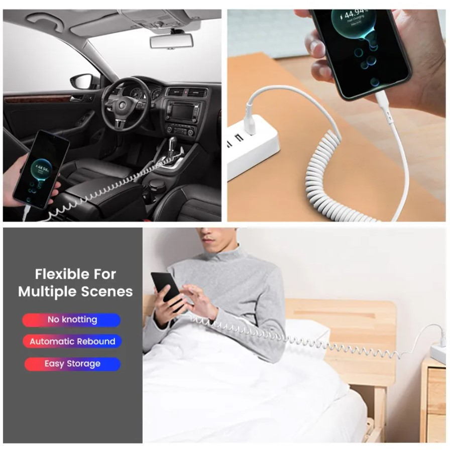 KEBISS Kabel Data Micro USB Multifungsi Telescopic Kable Charger 3A Fast Charging Micro USB Spring