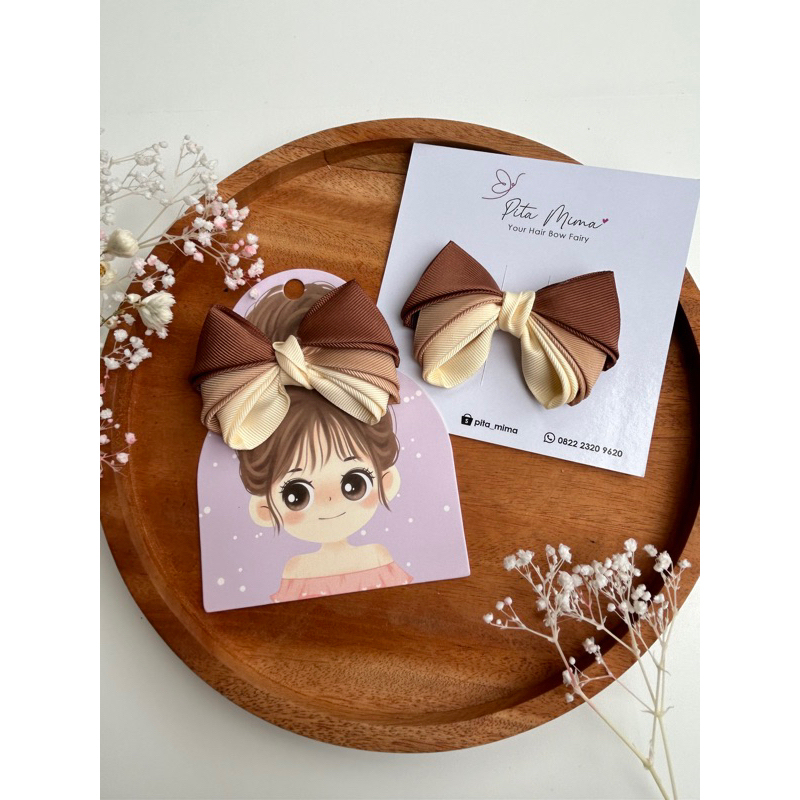 BROWN OMBRE BOW HAIRCLIP / Jepit rambut anak coklat / Jepitan rambut anak