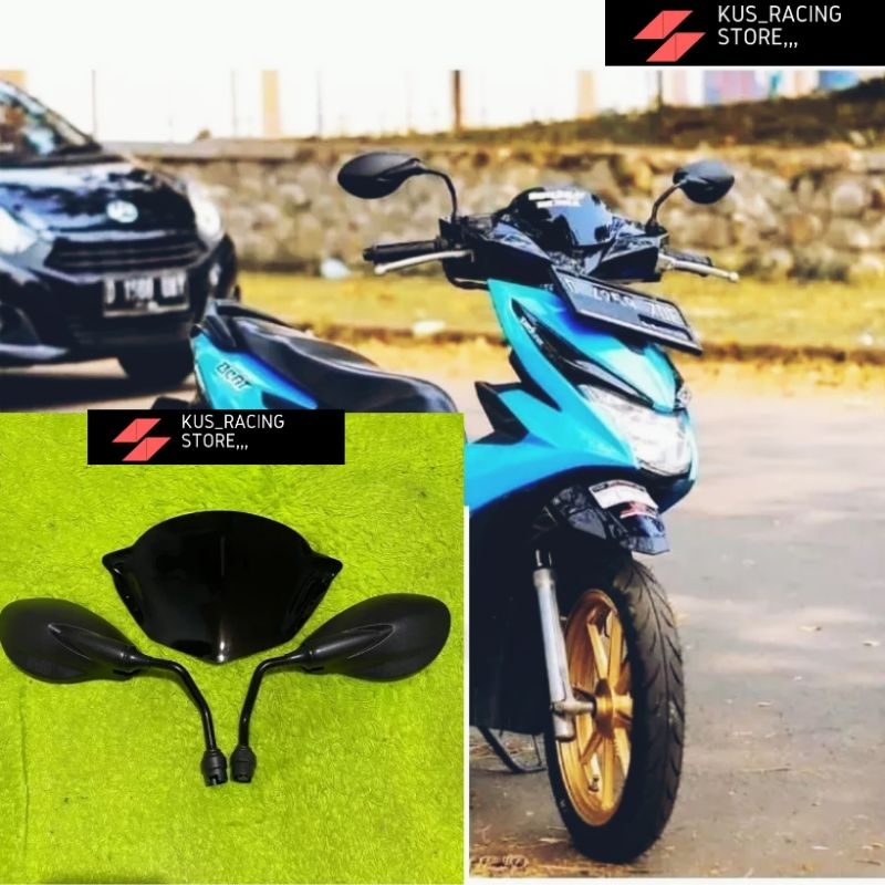 PAKET VISOR BEAT KARBU PLUS SPION X1 HITAM POLOS PNP HONDA BEAT NEW ESP BEAT KARBU