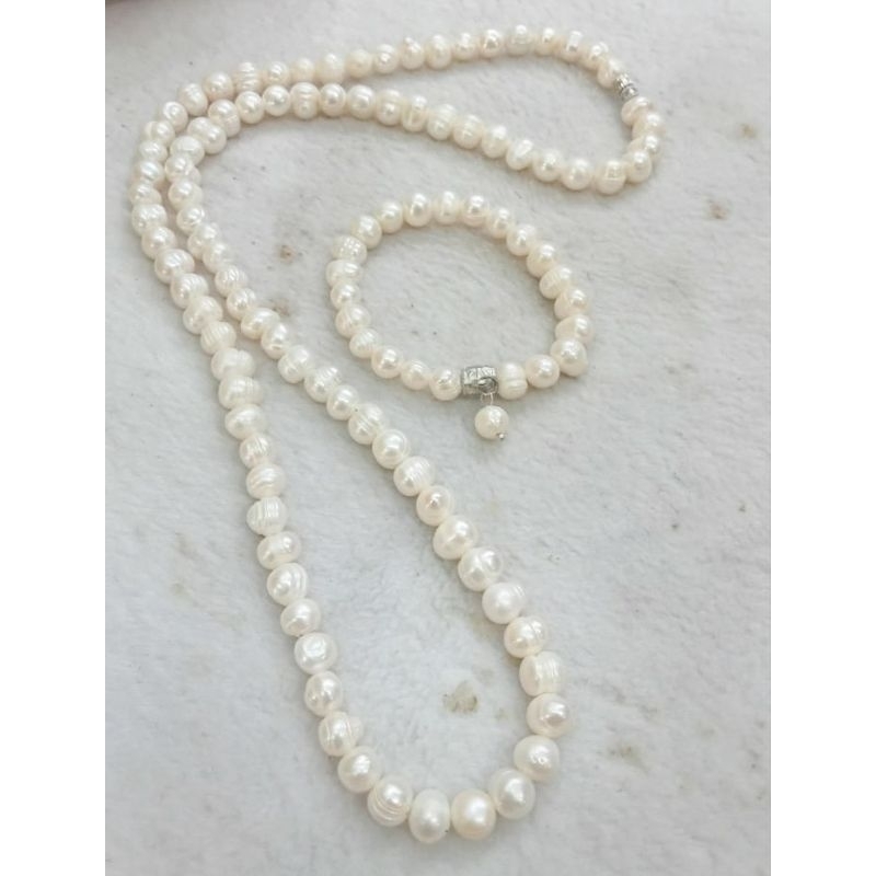 Set kalung gelang mutiara air tawar bulat putih
