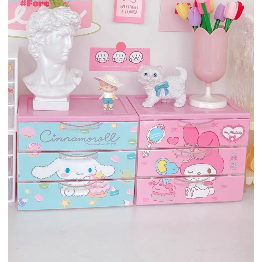 Laci Drawer 3 Susun Sanrio My Melody Kuromi Cinnamoroll