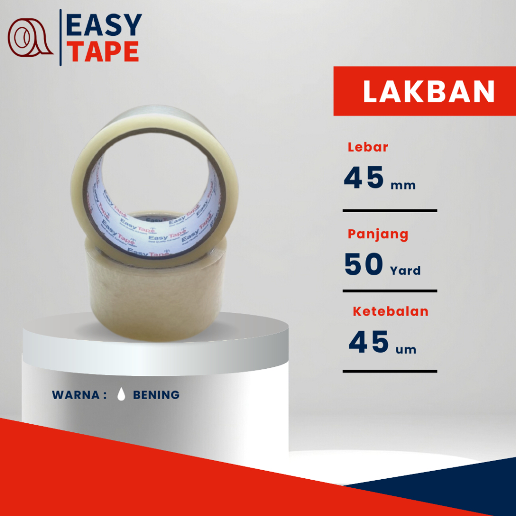 

Lakban bening 45 mm x 50 Yard 6 pcs (1 slop) Easy Tape