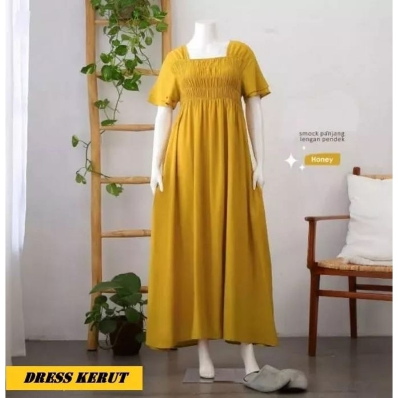 Long dress daster smoke kerut dada polos