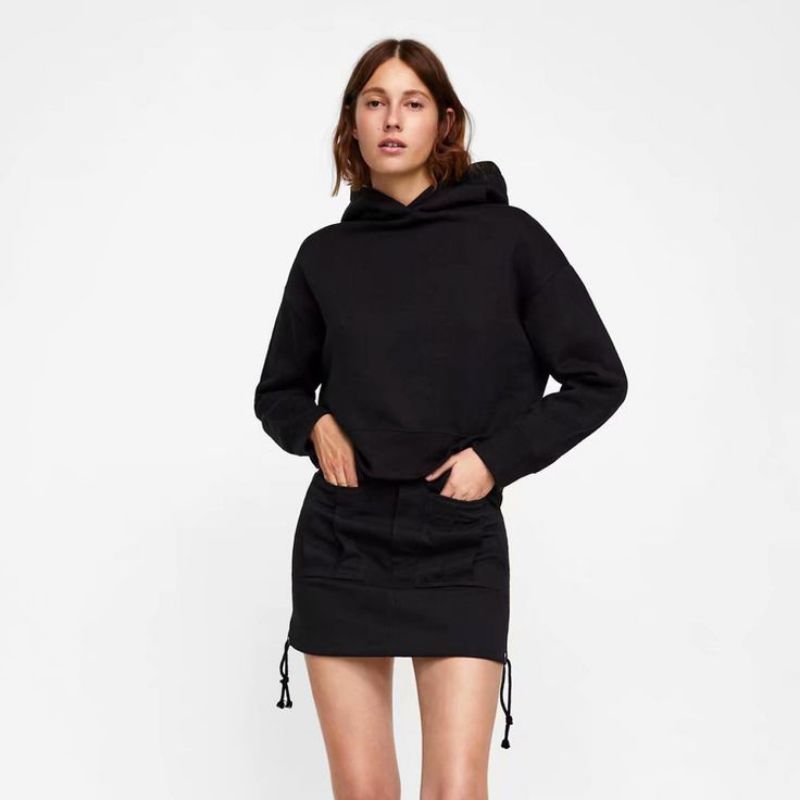 ZARA CROP HOODIE BLACK