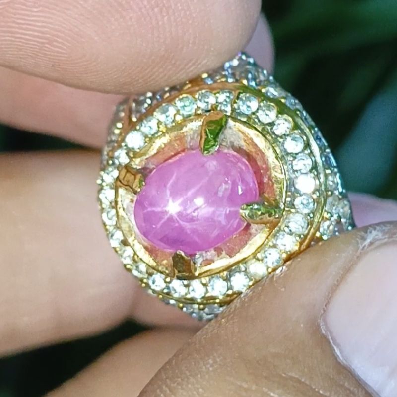 Cincin Perak Batu Permata Natural STAR RUBY BURMA NH + Memo (3,22ct)
