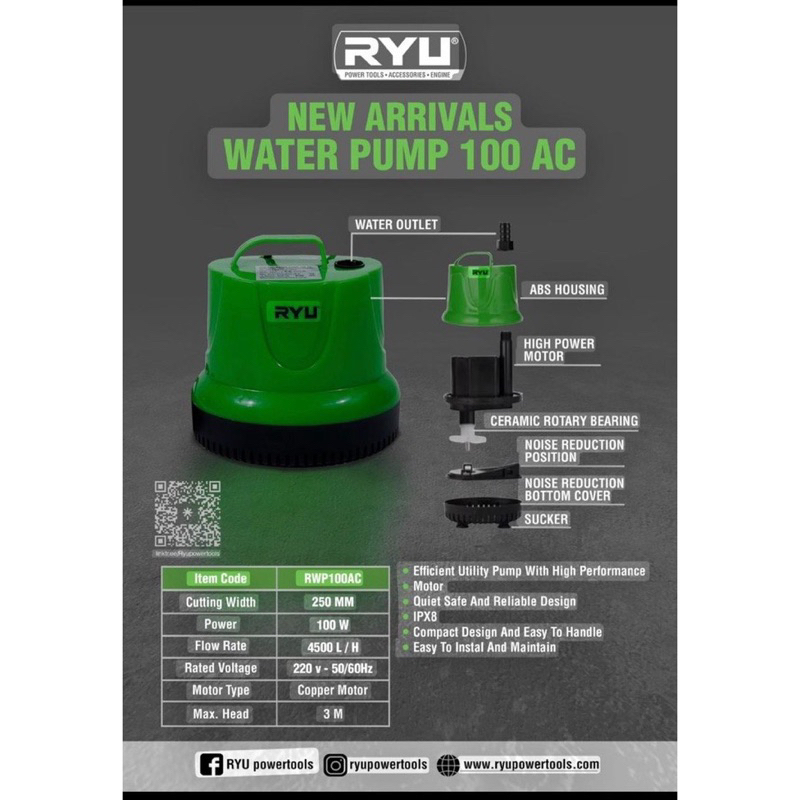 Mesin Pompa Air Celup Ryu Water Pump 100 AC