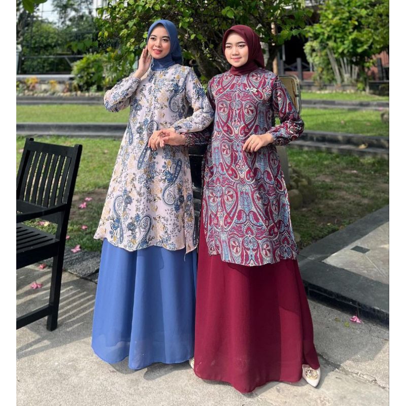 Best Seller Gamis Malaysia Motif Kombinasi Ceruty Polos Full Furing Premium Super Cantik Mewah Baju 