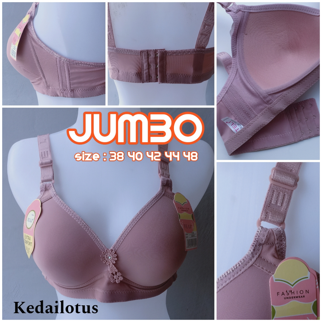 BH Bra Wanita TELI Jumbo Full CUP C/D UK 38-48 Seamless Bra BIG Cup Besar Tanpa Kawat kait 3